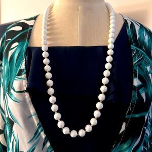 Signed Japan Vintage White & Gold Beaded Necklace